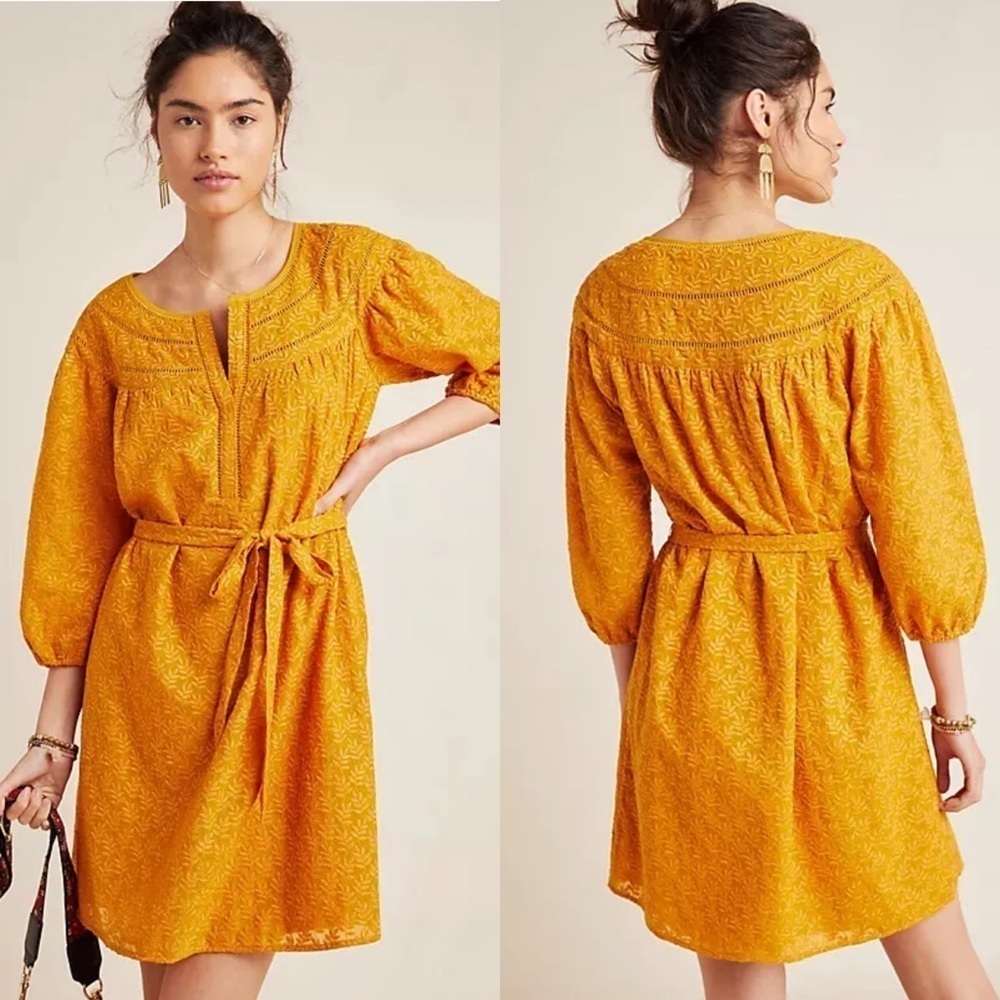 NWT Anthropologie Medium Daniel Rainn Gold Treva Embroidered Tunic Dress $150